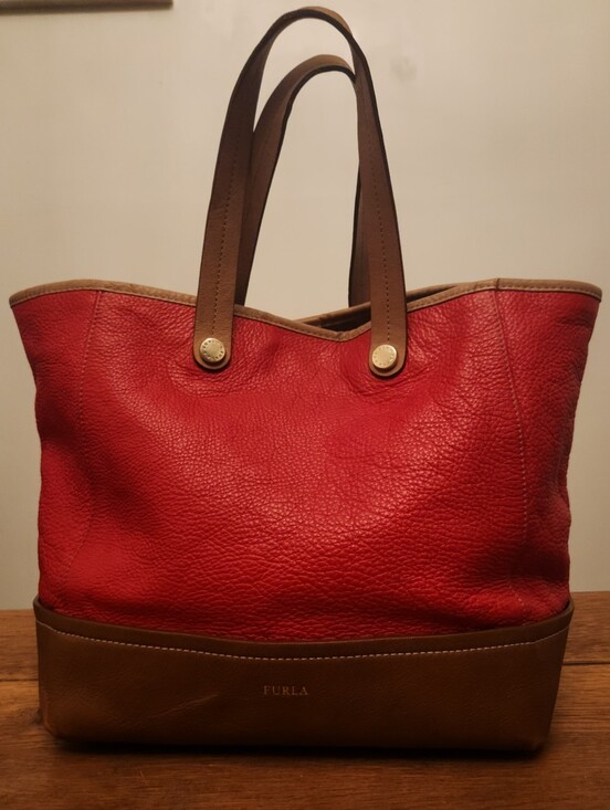 Furla Handbags - Furla GORGEOUS Red Brown Leather Tote Colorblock Must See ALL Pics!!